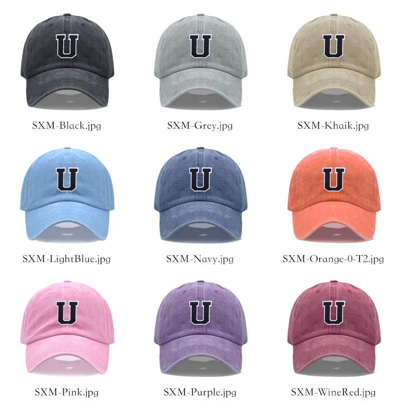 Bicolor Color Letter A-Z Embroidery Washed Cotton Baseball Cap for Men Women Unisex Dad Hat Sun Hat Outdoor Sports Dropshippinp