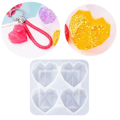 DIY Crystal Keychain Silicone Mold with Hole Jewelry Heart Epoxy Resin Crafting Molds for Valentines Holiday Festival
