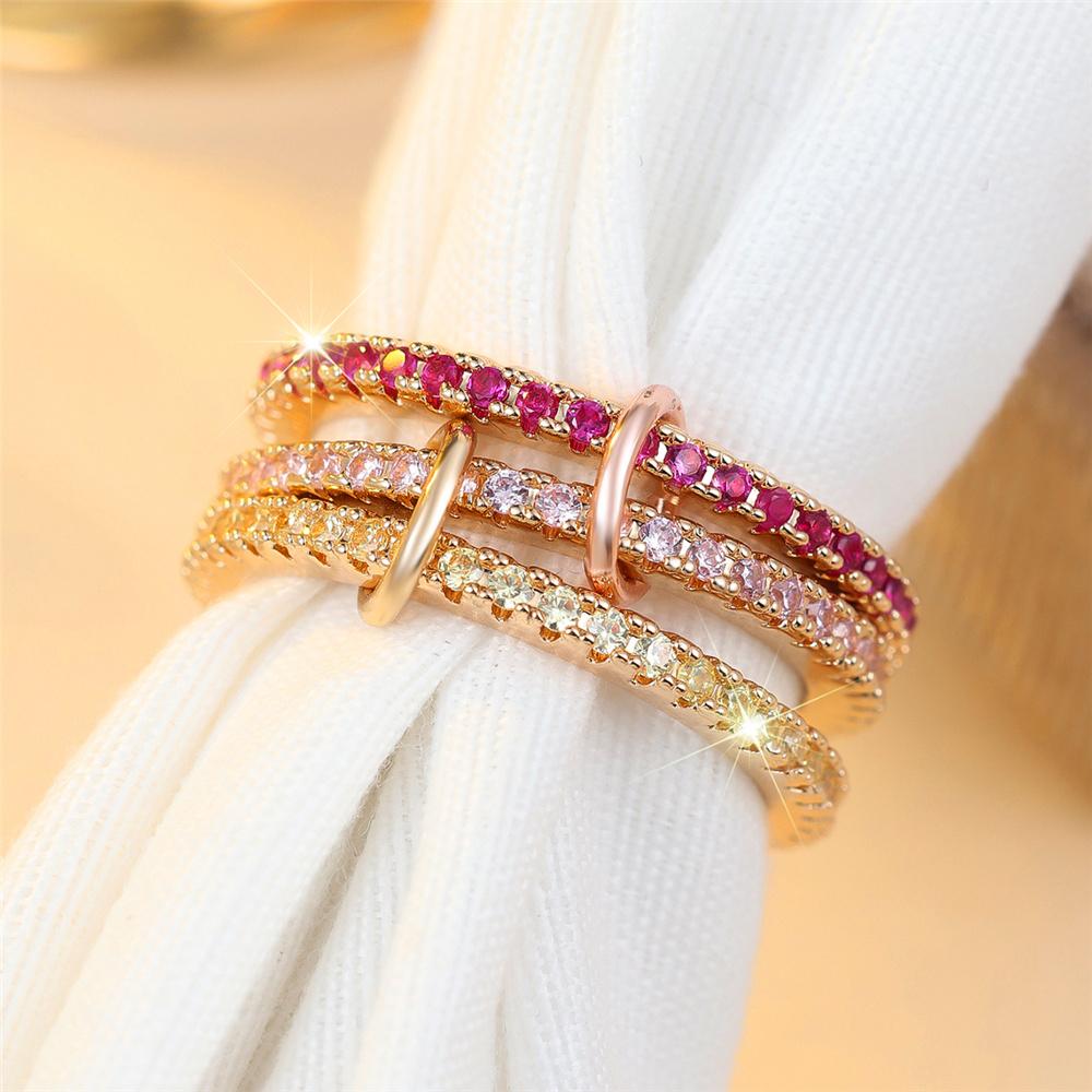 Luxuriöses Damen-Verlobungsring-Set mit weißen und roten Zirkonsteinen, Vintage-Goldfarbe, Braut-Eheringe, Party-Schmuck für Frauen