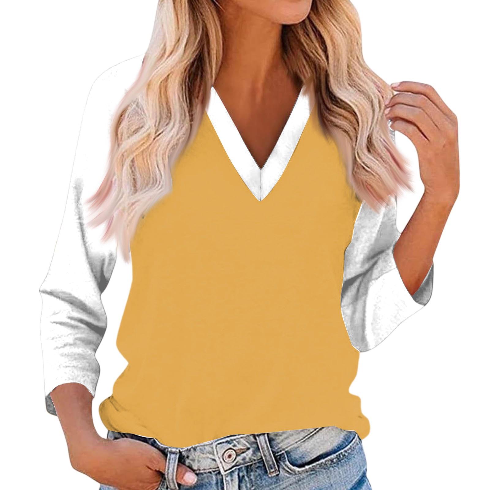 

Женский повседневный и модный лоскутный топ с V-образным вырезом и рукавами три четверти M