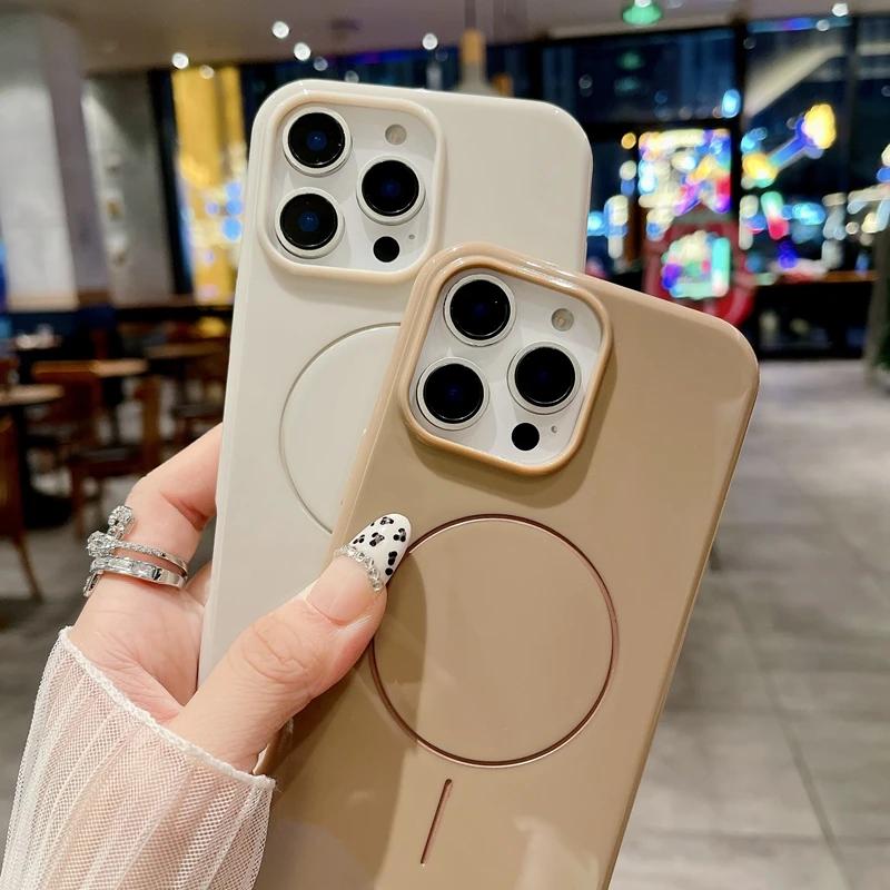 Einfarbige glänzende magnetische Handyhülle für iPhone 16 15 14 13 12 11 Pro XS Max X Magsafe Bumper stoßfeste Hülle für Samsung Galaxy S25 Utlra