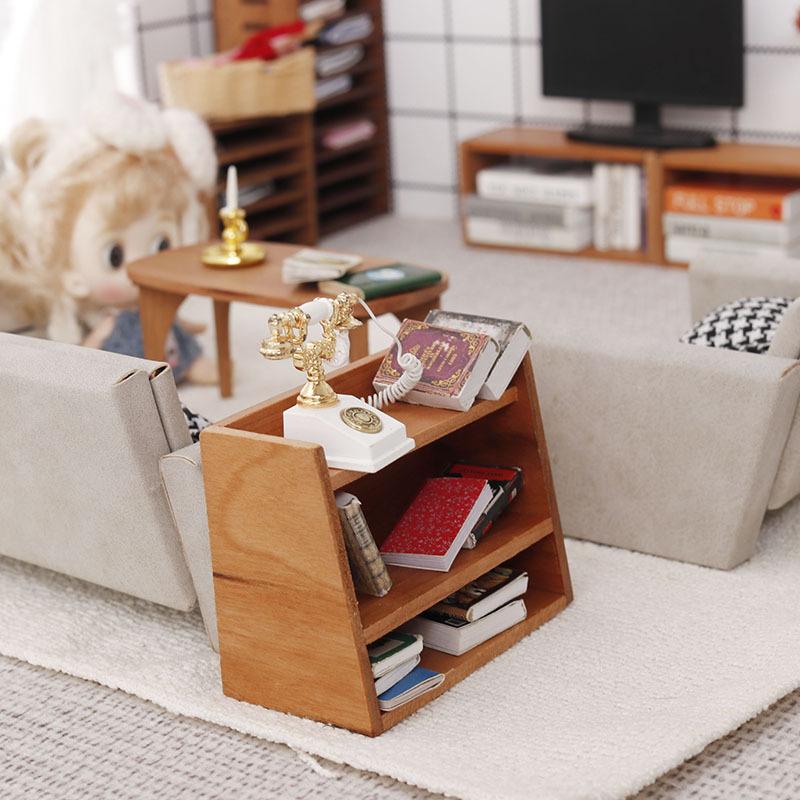 1Pcs 1: 12 Dollhouse Mini Cherry Wood Display Shelf Cabinet Miniature Storage Rack Doll House Furniture Model Toys