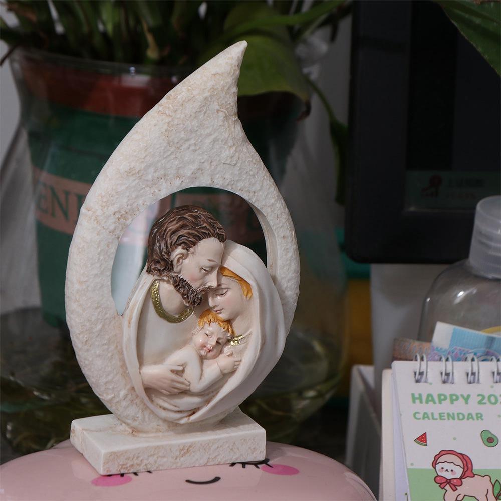 Exquisite Holy Family Figurine Painted Resin Nativity Ornaments Vivid Sacred Hearts Statue  Desktop
