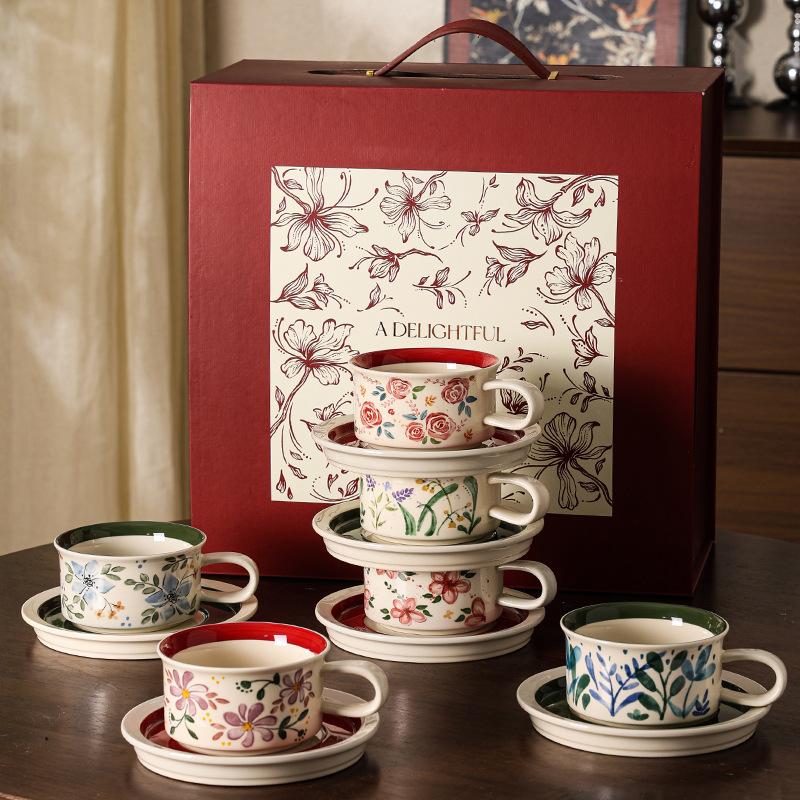 Finnish Medieval Coffee Cup And Saucer Gift Box Set, Gift High-Value Ceramic Mug Hand-Painted Retro Festival