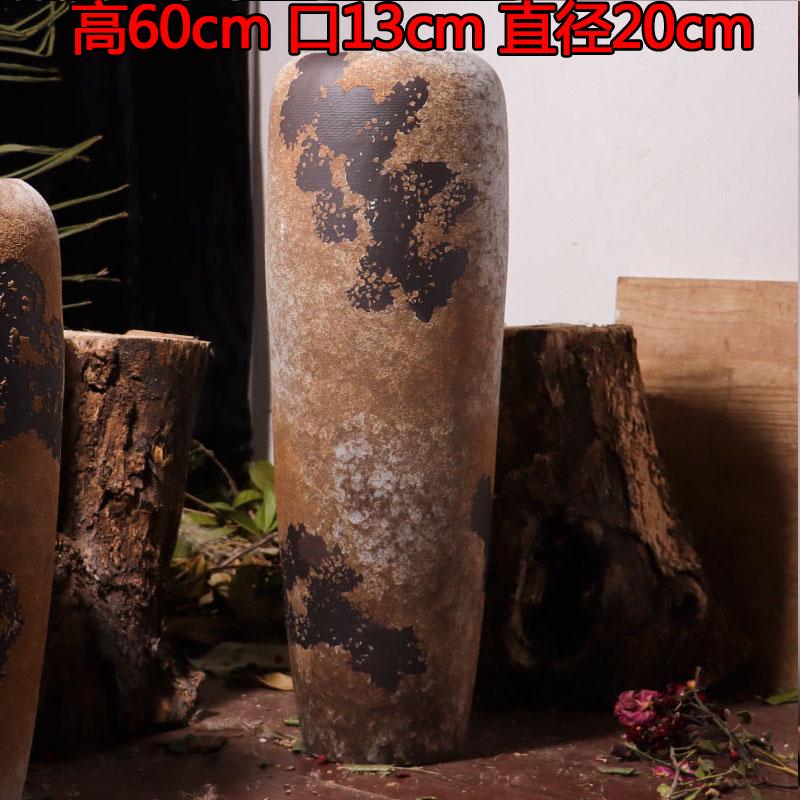 Wabi-Sabi Style Ceramic Floor Vase: Retro Ornament for Dried or Hydroponic Flowers, Perfect for Living Room or Desktop Arrangement.