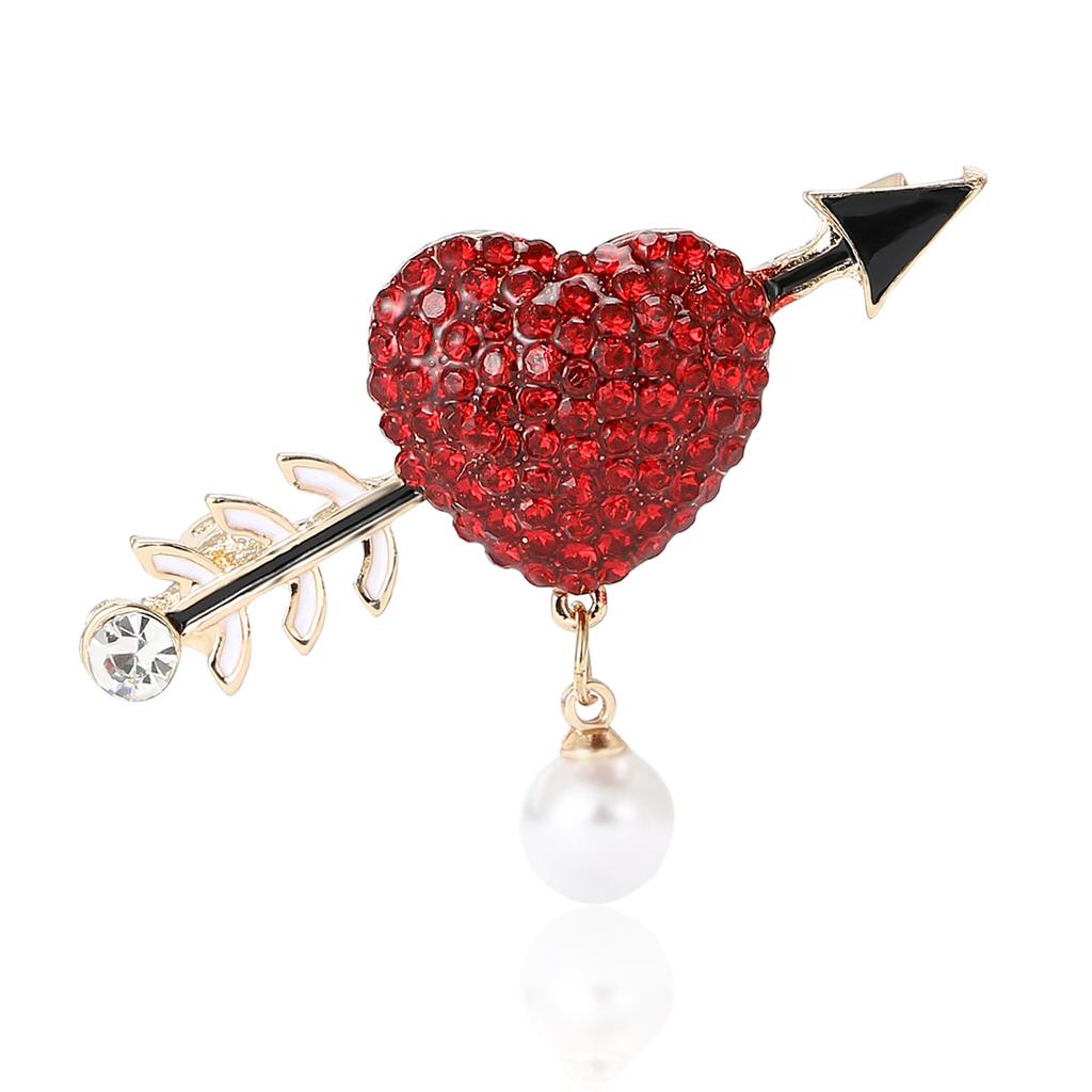 Fashion Alloy Rhinestone Arrow Through Heart Brooch Exquisite Versatile Women'S Clothing Corsage Ornament Pin