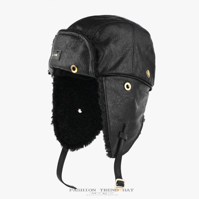 Unisex Vintage Leather Aviator Hat Winter Warm Ear Protection Cap Outdoor Motorcycling Skiing