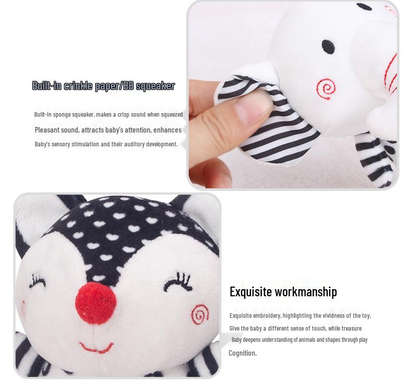 Happy Monkey Black & White Grasping Stick Pacifier Rattle for Newborns - Squeezable BB Stick Hand Rattle for Early Education