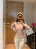 Korean V-Neck Lace Splicing Cashmere Cardigan – Women's Waist-Cinching Sweater for Early Spring