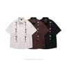 Men's Floral Swallow Embroidered Oversized Short Sleeve Button Down Shirt Casual Streetwear Top