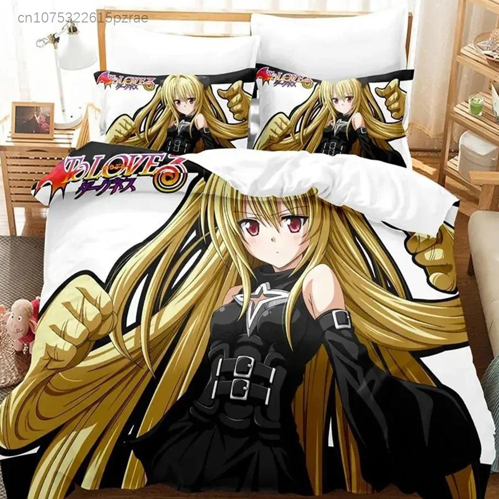 סט מצעים לאנימה Yami To LOVE-Ru כיסוי שמיכה סט מיטה כיסוי שמיכה ציפית שמיכה גדולה מלכותית קווין בנים מבוגרים
