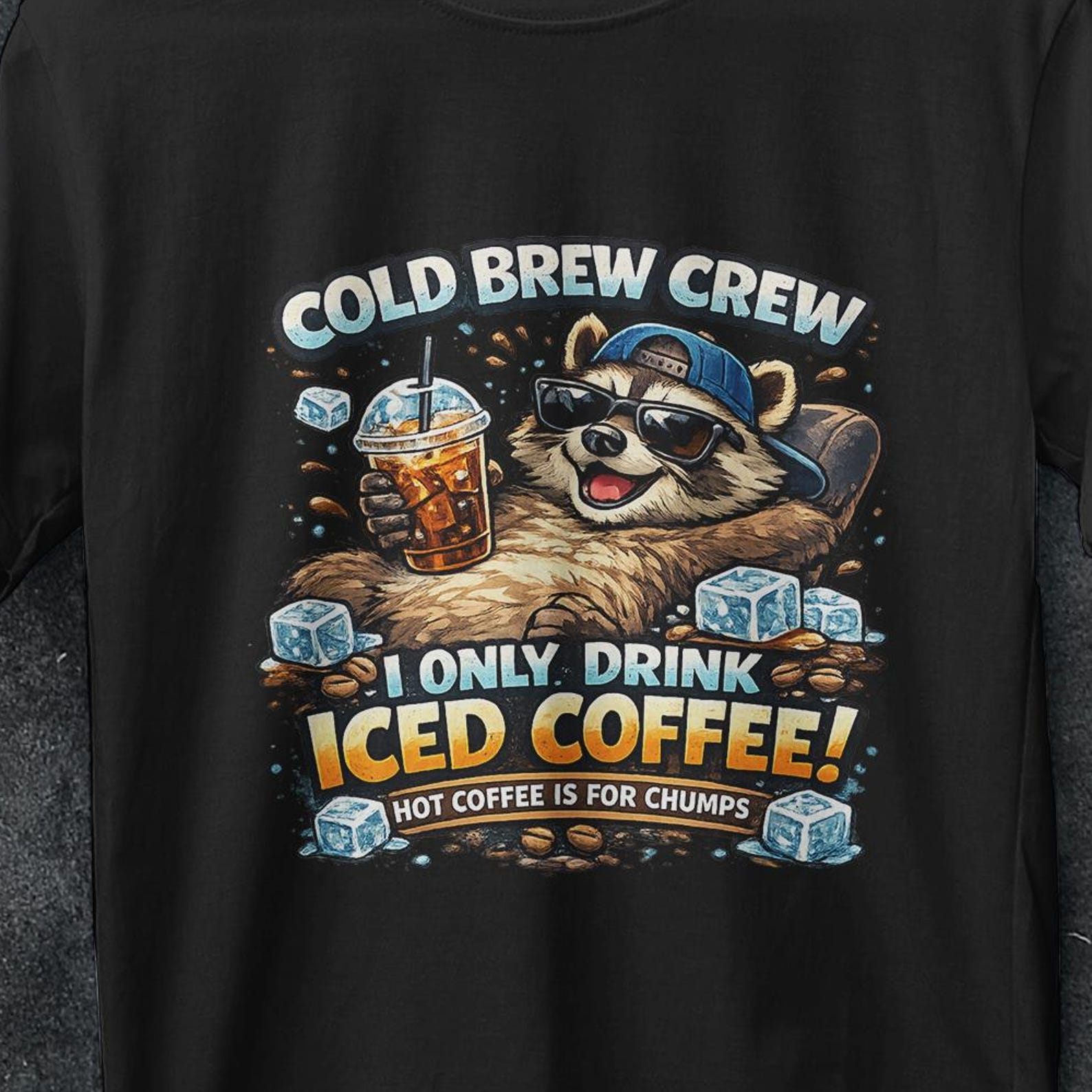 Raccoon Drinking Iced Coffee Shirt, Coffee Lover Shirt, gifts, Raccoon Coffee Shirt, Animal Lover Gifts, Iced Coffee Raccoon, Raccon shirt L