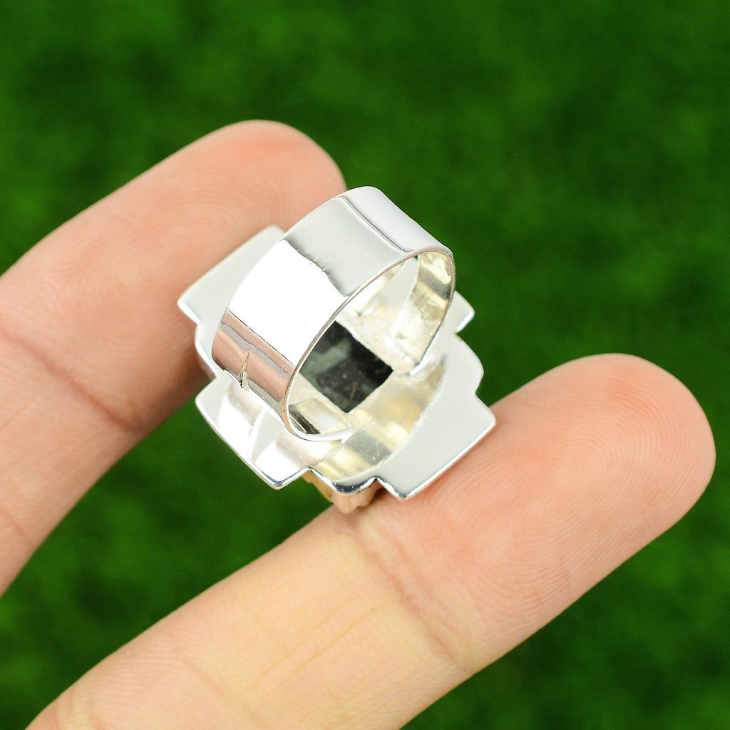 925 Sterling Silver Green Rice Jasper Stone Trendy Solitaire Ring Jewelry US 7.5