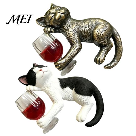 Creative Desktop Ornament Drunken Cat Statue Planter Hanger, Whimsical Flower Pot Ornament, Weatherproof Animal Resin Cute Kitten Figurine for