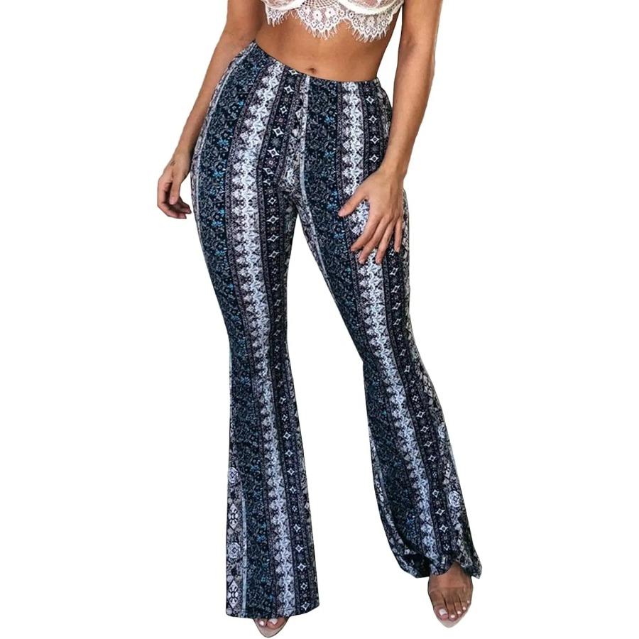 Calças de Yoga Femininas de Cintura Alta Fit Flare Estampadas Paisley Florais Boca de Sino Calças Leggings Flare