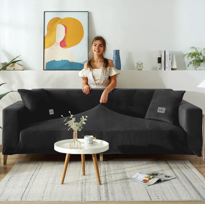 Cover For 3-Seater Corner Sofa, Black Velvet