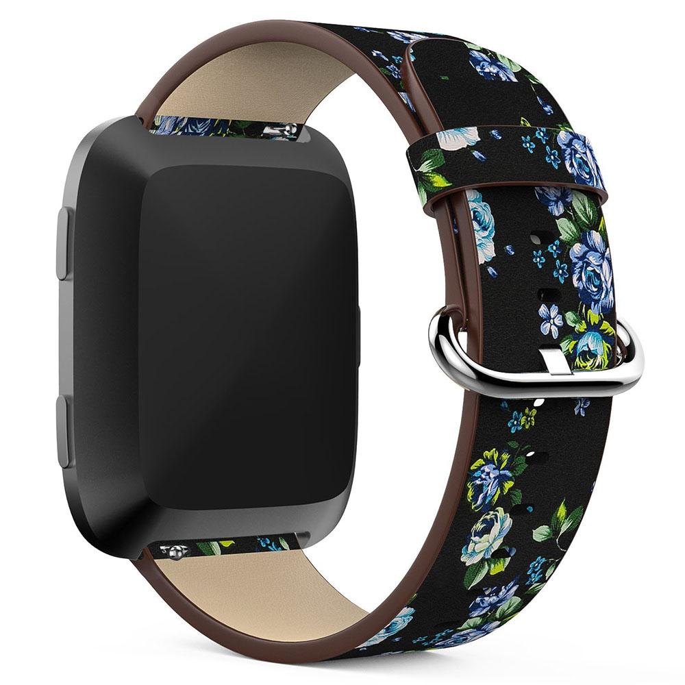 For Fitbit Versa Peony Pattern Genuine Leather Watch Strap Adjustable Wrist Band,Length: 122+83mm
