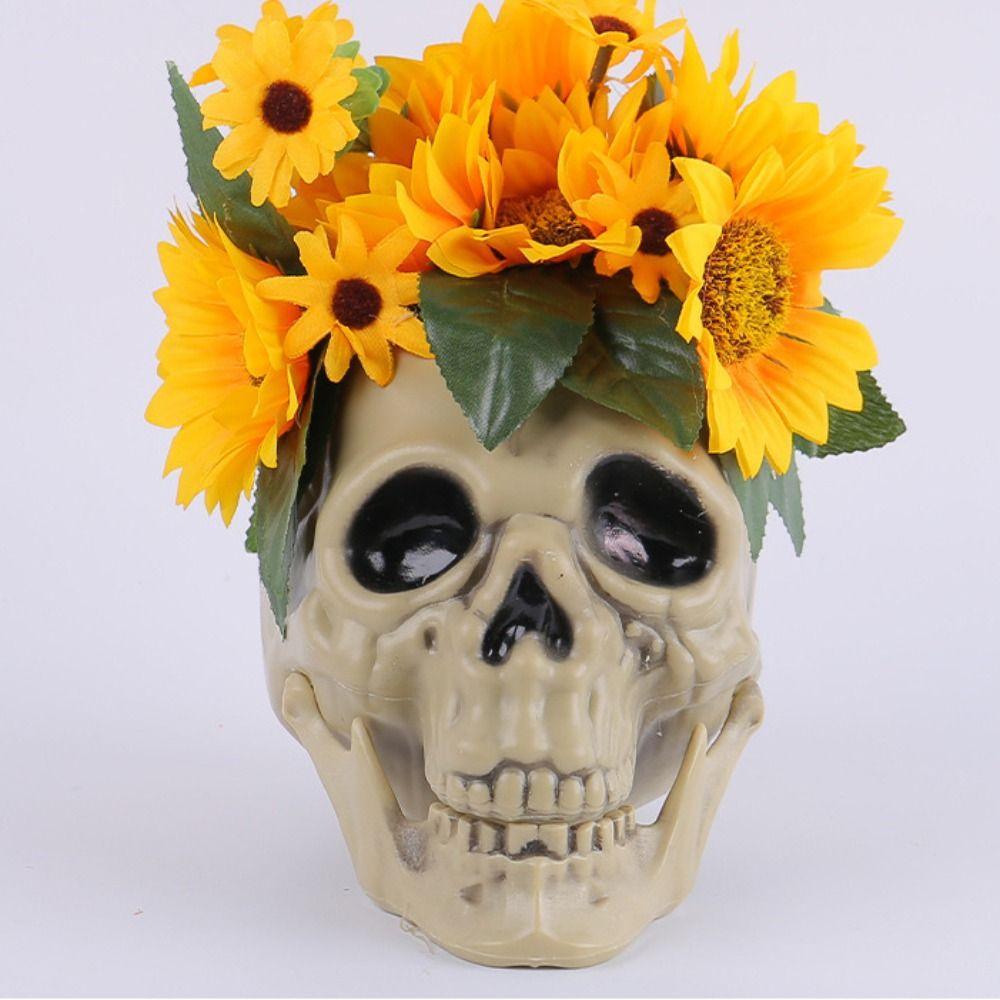 With Flower Sunflower Skull Ornament Plastic Halloween Decoration Prop Skull Statue  Living Room