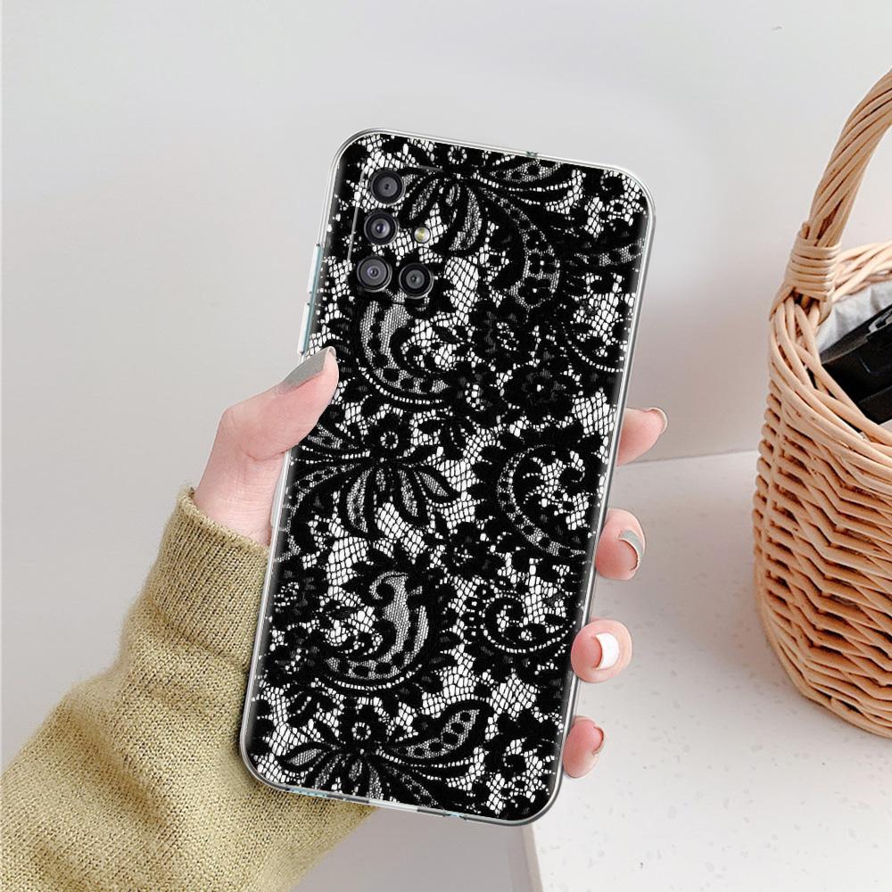 Phone Case For Samsung A15 A13 A35 A55 A51 A71 A41 A31 A21S A03S A05 A17 A23 A25 A33 A53 A73 5G A07 4G Clear Cover Lace Printed