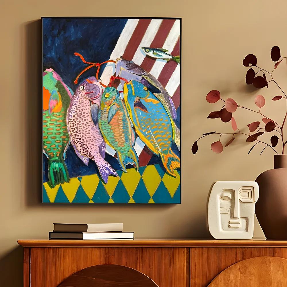 Kolorowe Sardynki Homary Zwierzęta Morskie Druki na Płótnie Retro Niebieska Ryba Plakaty Wall Art do Nowoczesnego Salonu Baru Dekoracja Domu