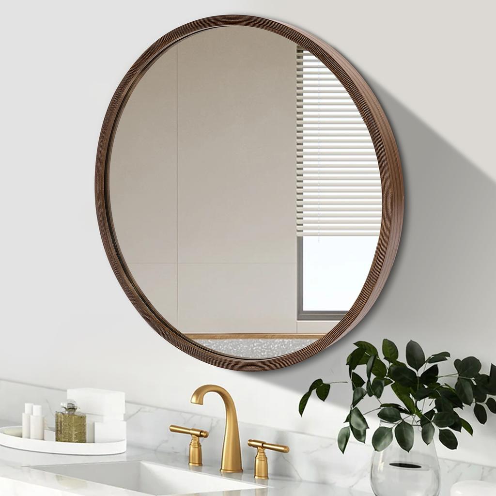 50cm Round Bathroom Mirror Cabinet W/ Storage, Flip Open Door, 3-Tier Interior, Wall Mount Modern Vanity Organizer for Bathroom