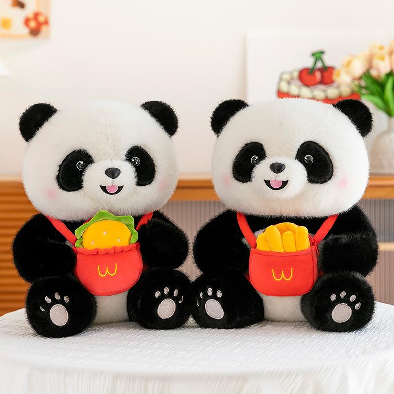 Cartoon Burger, Fries, Round Panda Plush Toys, Chengdu Travel Souvenirs, Children's Birthday Gifts