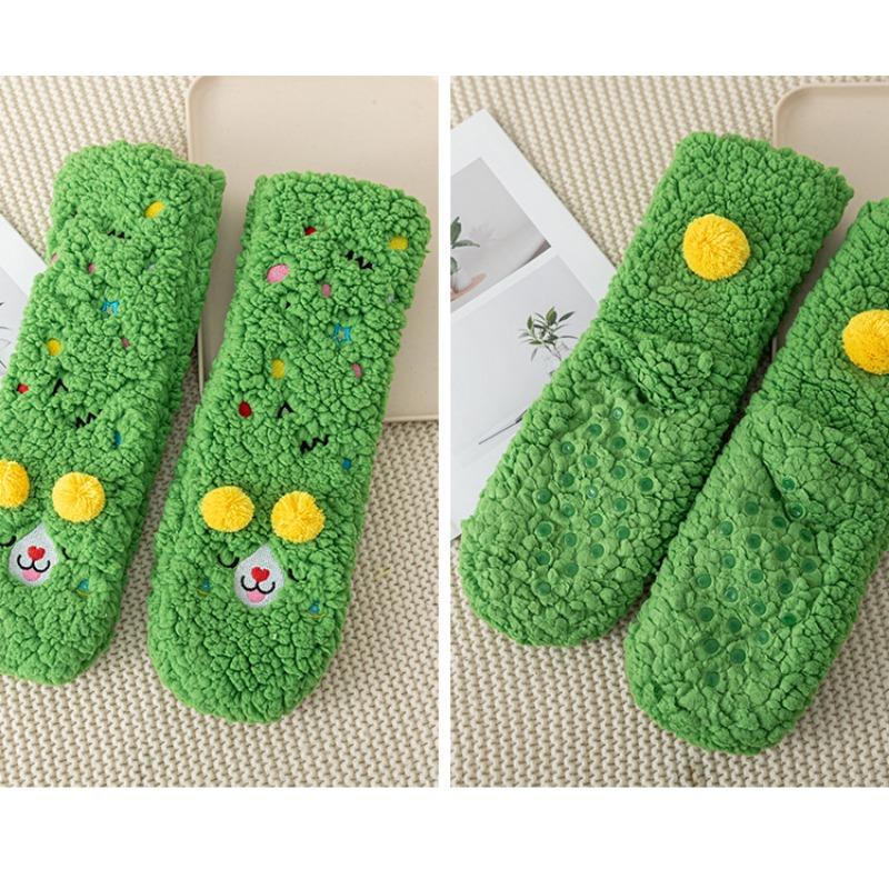 Chaussettes en laine de peau de mouton pour femmes Longueur mi-mollet Chaussettes de sol mignonnes pour l'automne et l'hiver Épaissies et chaudes Chaussettes de nuit ultra-épaisses pour usage domestique