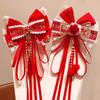 Flower New Year Hairpin Red Hanfu Hair Ornamen Cute Bow Ribbon Hair Clip  Girls