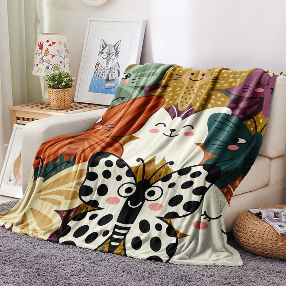 1Pc Butterfly Print Flannel Blanket, High quality Comfortable for All Seasons, Home Decor, Warmth and Comfort, Perfect for Christmas Gifts
