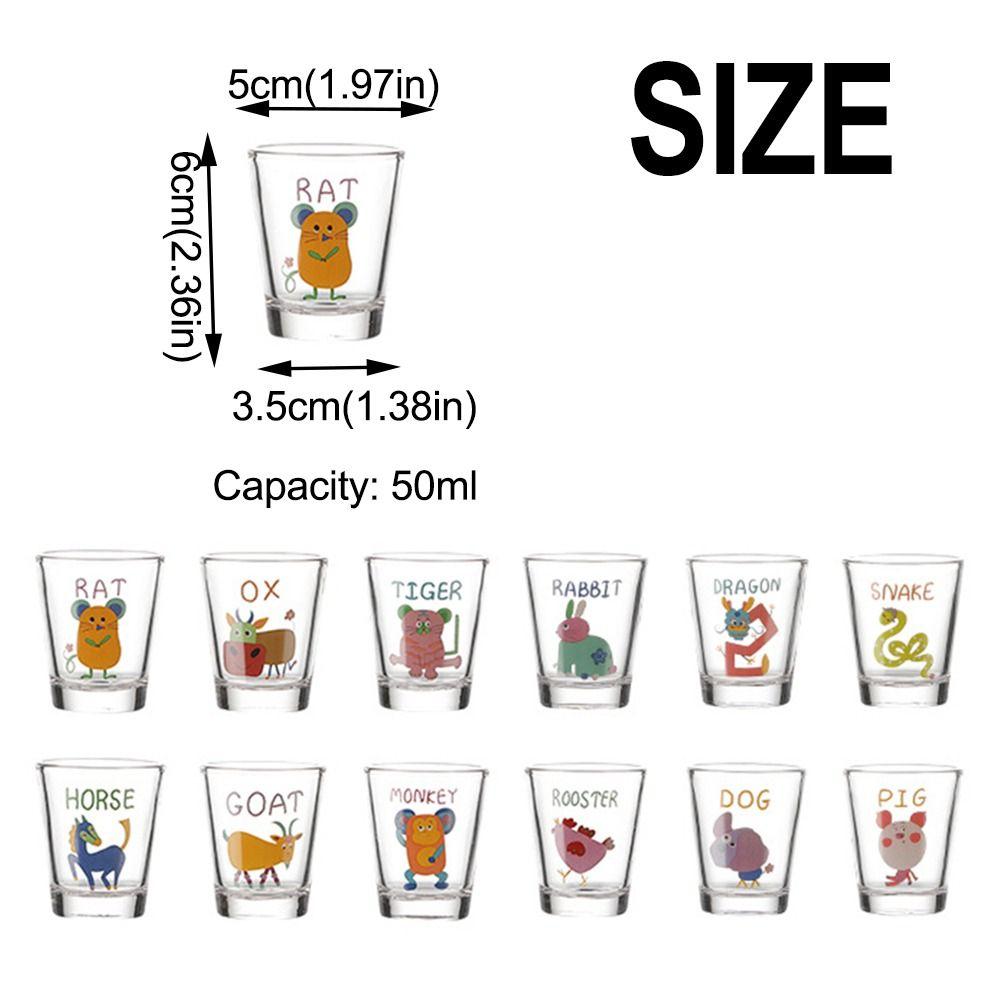 12Pcs 50ml Mini Wine Glasses Chinese Zodiac Cartoon Glass Cup Ideal Gift Sake Cup Set  Personalized