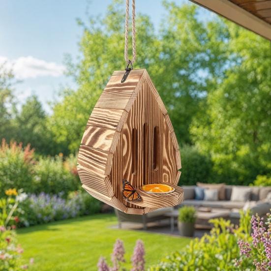 Casa de Mariposas de Madera para Exterior Hábitat de Jardín y Comedero en Forma de Gota