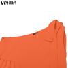 VONDA Damen One-Shoulder Bandage Ärmellos Party Plissee Maxi Kleid