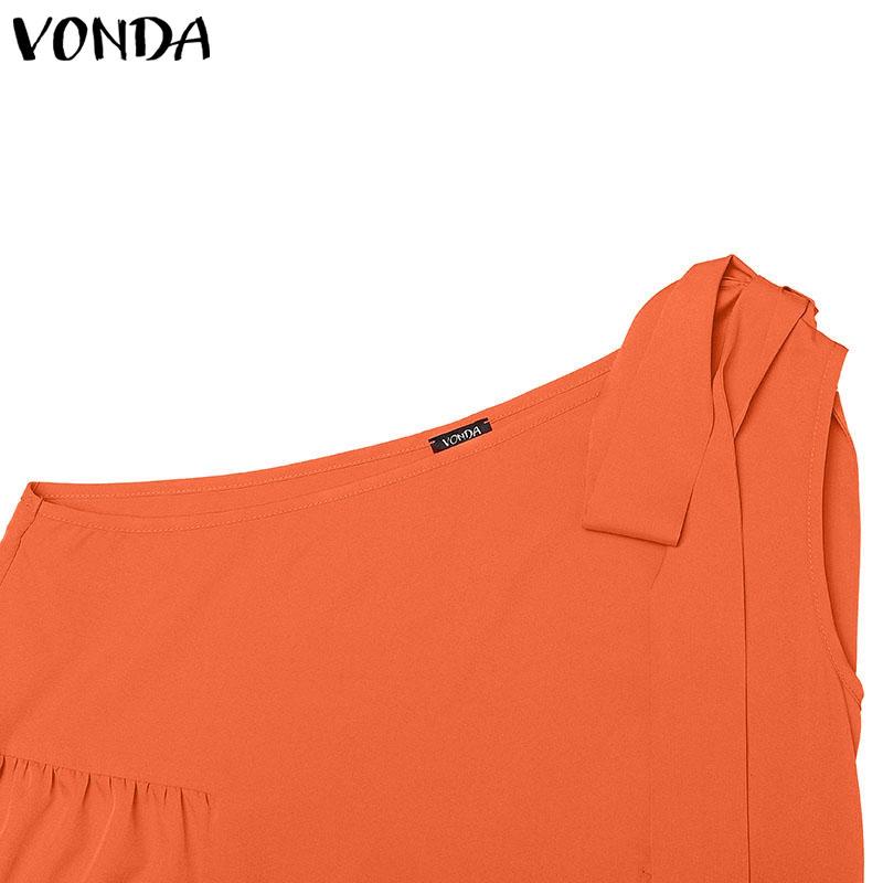 VONDA Damen One-Shoulder Bandage Ärmellos Party Plissee Maxi Kleid