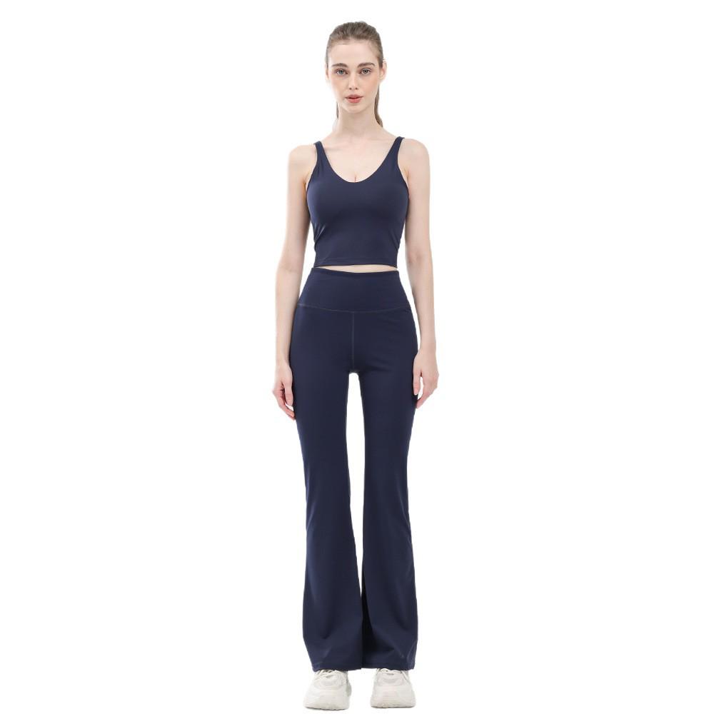 Women's Sleeveless Yoga Set: Nude Feel, Tummy Control, Micro Flare Pants & V-Neck Sports Bra with Chest Pads