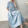 Celebrity Lady Dongdaemun Short Sleeve Loose Dress Solid Color Korean Version Dress Casual Flared Dress