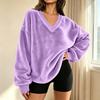 Women's Pullover Sweatshirt V-Neck Long Sleeve with Pockets Color Casual Top