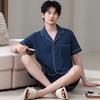 Medium and the elderly pajamas men's summer thin cotton short-sleeved shorts dad summer loungewear set large size loose