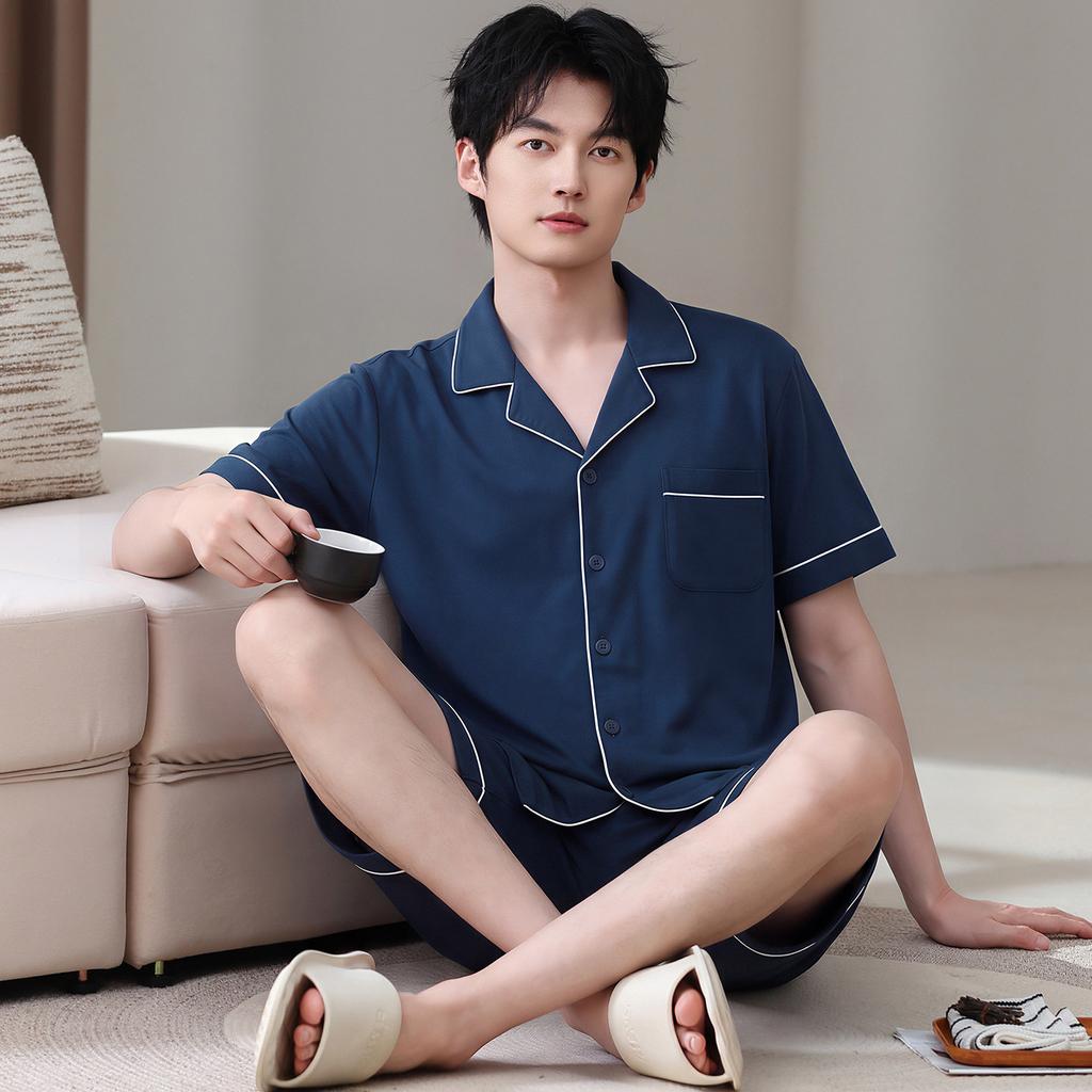 Medium and the elderly pajamas men's summer thin cotton short-sleeved shorts dad summer loungewear set large size loose