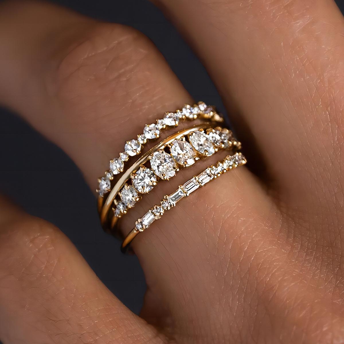 

Fashion Big Zircon Statement Rings Set Minimalist High Quality Gold Plated High Quality Crystal Charm Finger Ring Copper Jewelry 8