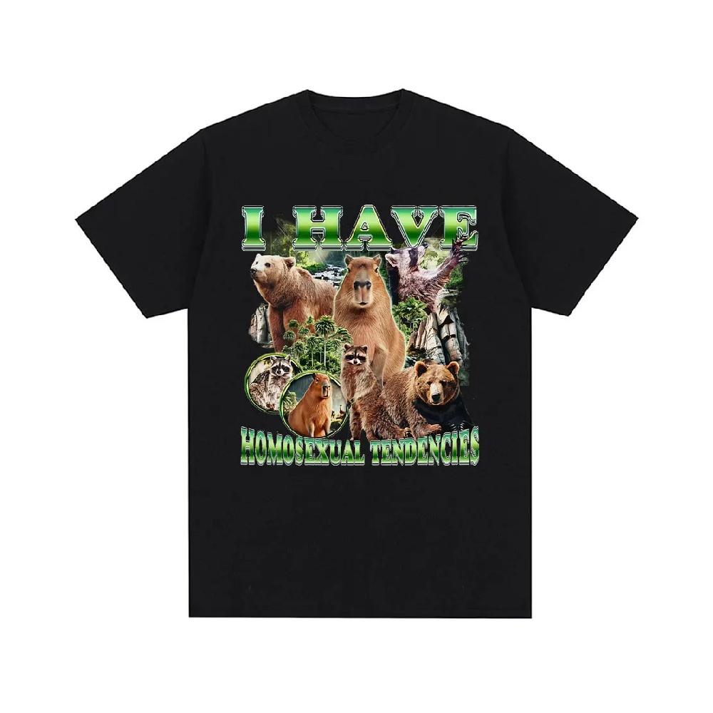 

I Have Homosexual Tendencies Funny Raccoon Capybara Bear Meme Summer Men s Women Casual Cotton Fashion Short Sleeve T-shirts XXXXXL чорний