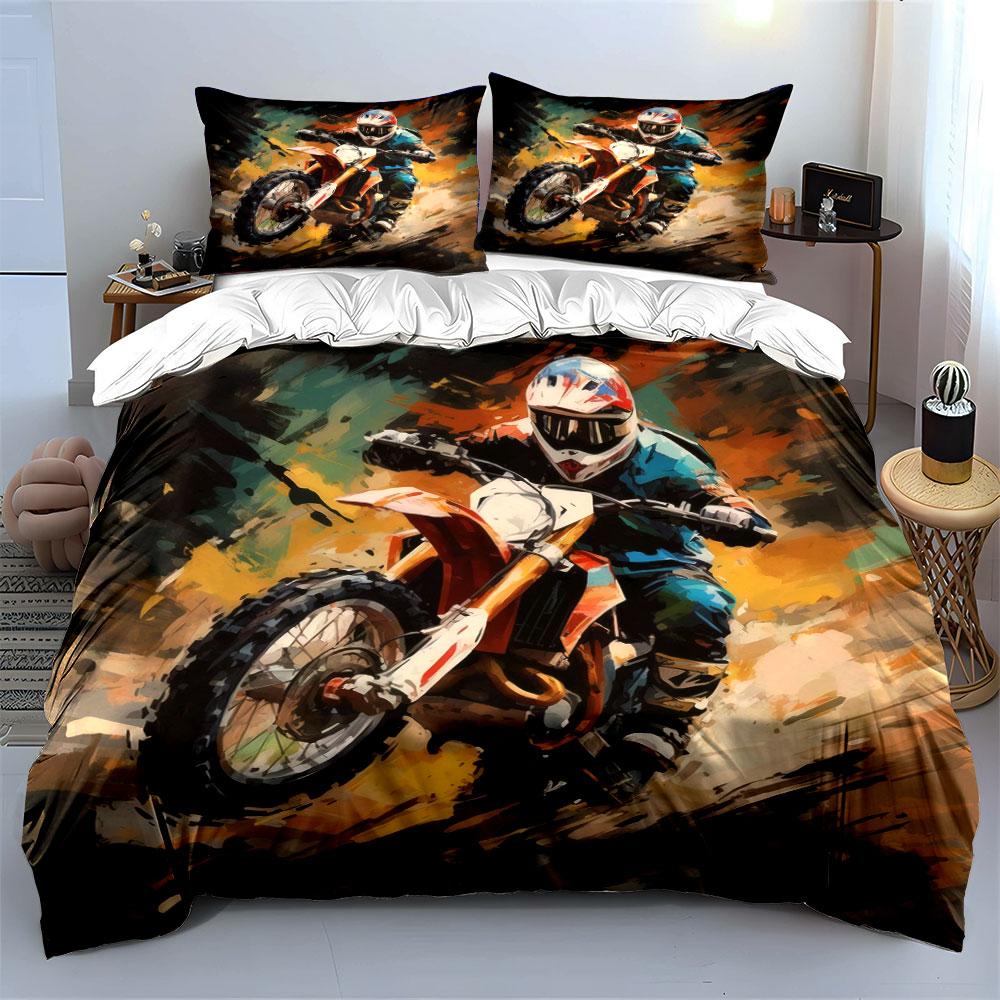 Motocross Sport Decorative Set Bedding Set With 1 Duvet Cover 2 Pillowcases Single Double King Queen, Gift
