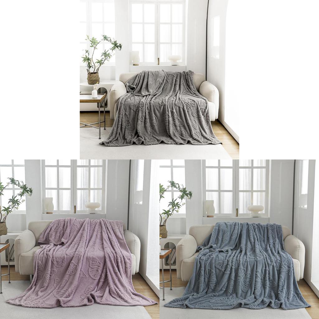 Pure Color Flannel Blanket With Butterfly Pattern For Office Nap And Air Conditioning Comfort