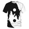 Yin Yang Lang Digital Printed Women's Plus Size T-shirt for Couples Loose Short Sleeved Round Neck Top