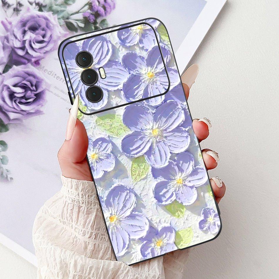 For Tecno Spark 8 Pro 8T 8P Elegant Floral Cat Phone Case For Tecno Spark8 8T 8P 8Pro Black Silicone Soft TPU Cases Bumpers