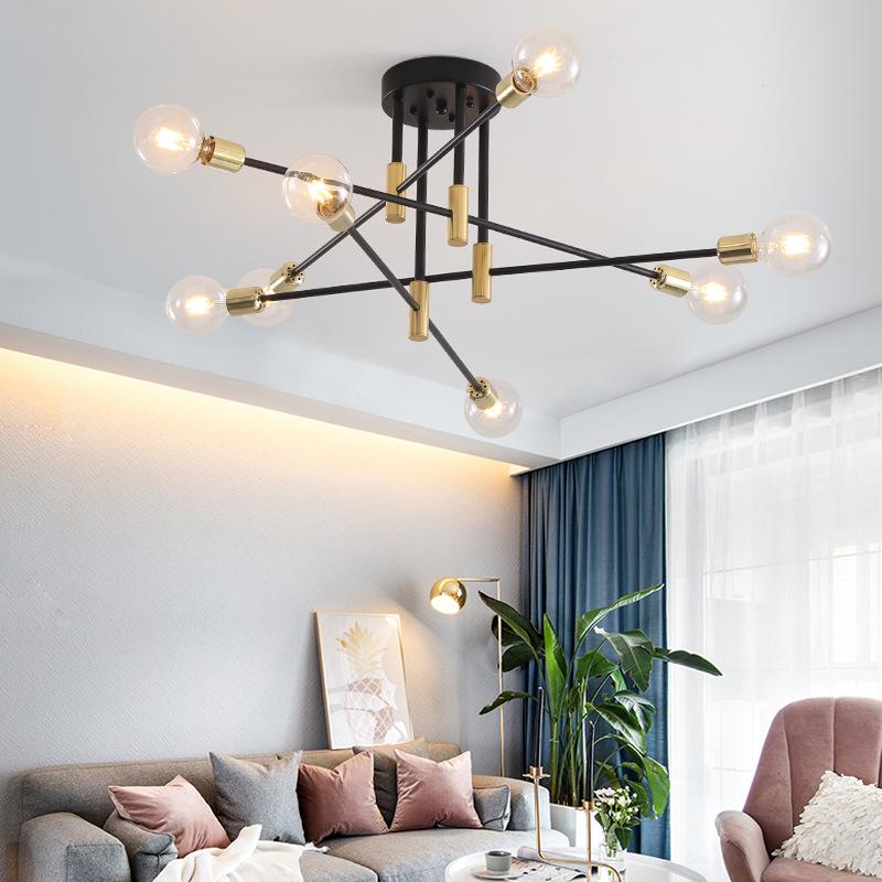 Nordic Minimalist Branch-Chandelier: Black & Gold LED Ceiling Light for Living Room, Bedroom, or Study