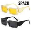 2PACK Trendy New Modern Diamond Glasses Fashionable Small Frame Square Sunglasses Women European and American Hip Hop Sunglasses