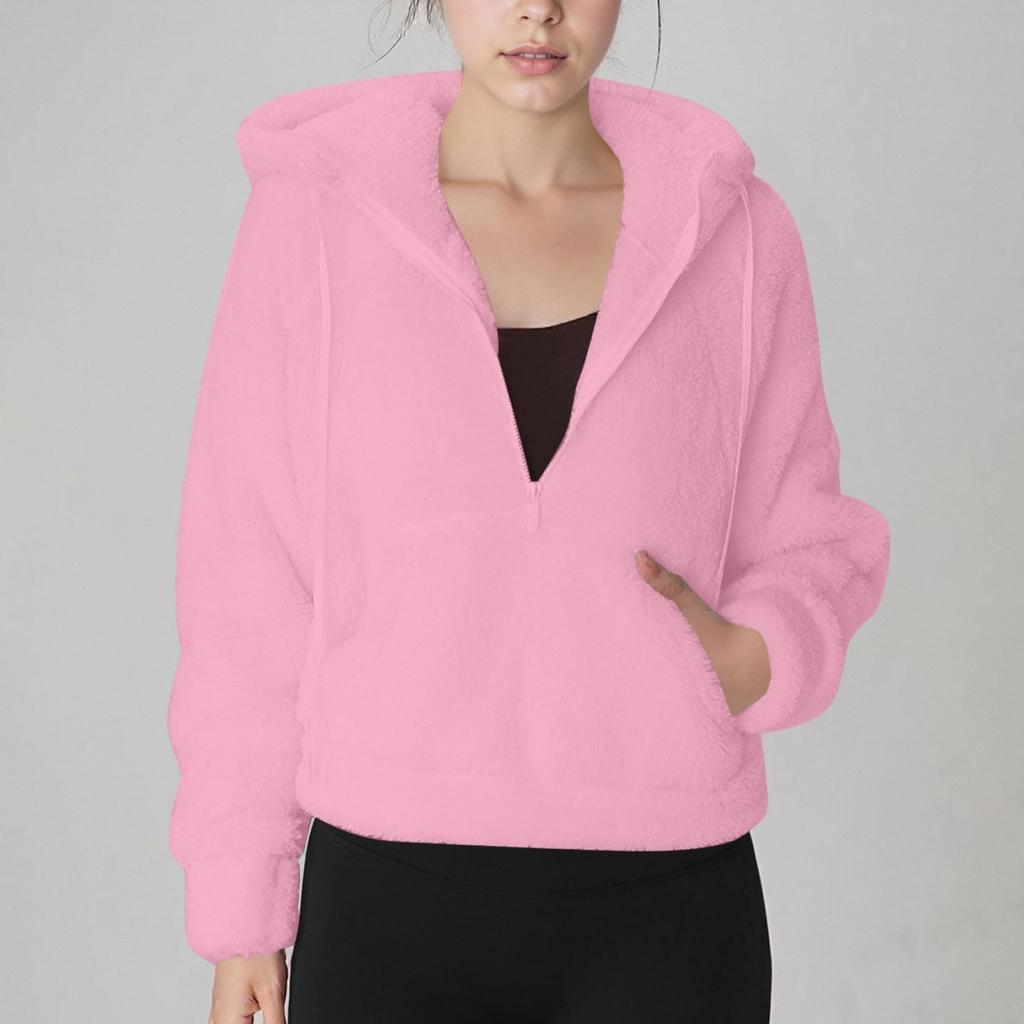 Womens Jacket Pullover Oversized Up Sweatshirt Half Pullover Fuzzy Outerwear