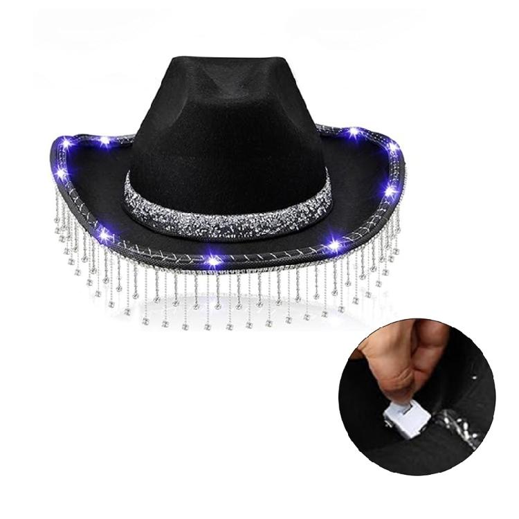 Glittering Powder Caps Fringed Diamond LED Cowboy Hat Bachelorettes Party Hat