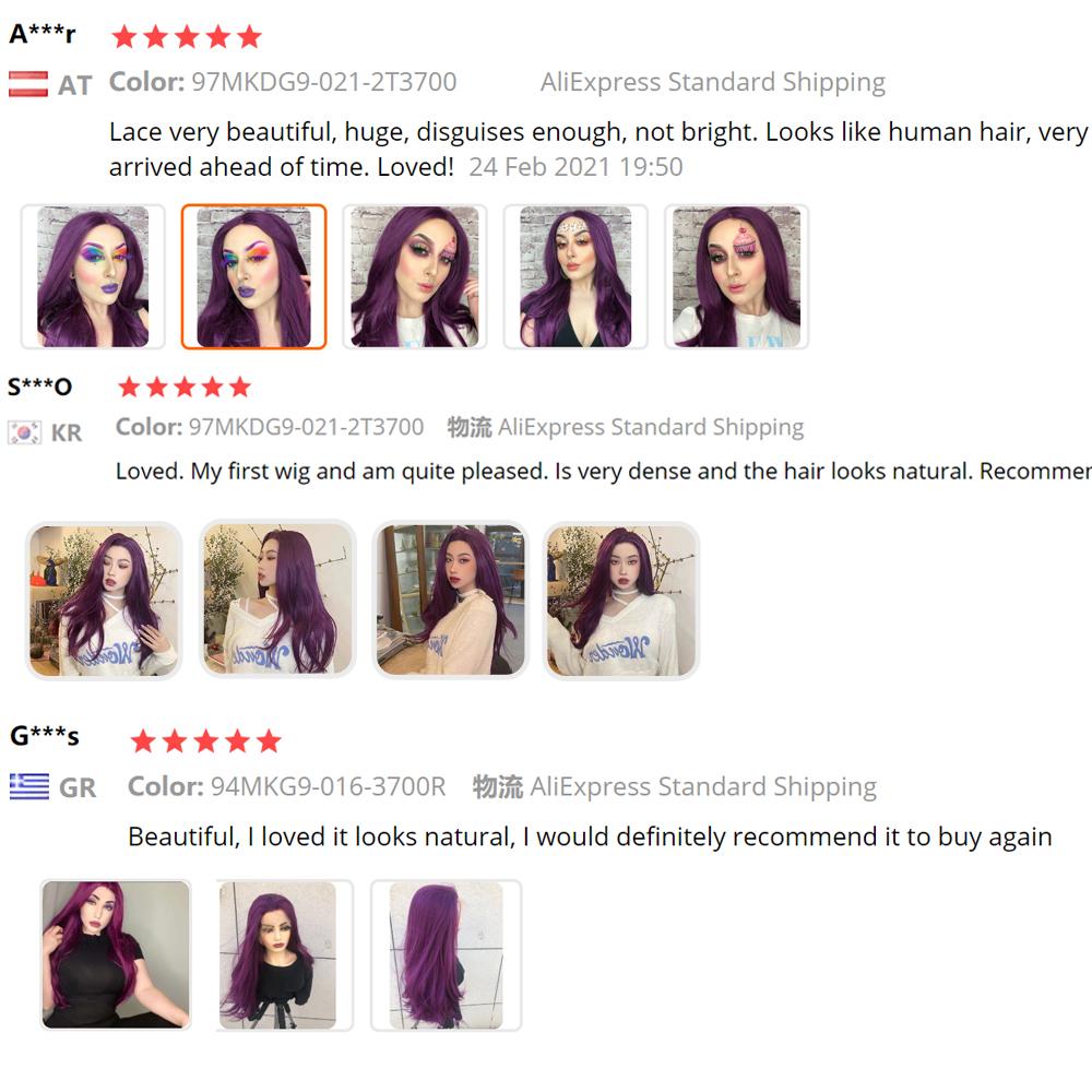 Perucă braziliană din dantelă mov sintetică Sivir Peruci lungi și drepte pentru femei, parțiunea de mijloc, petrecere/zircuită/fibră rezistentă la căldură cosplay