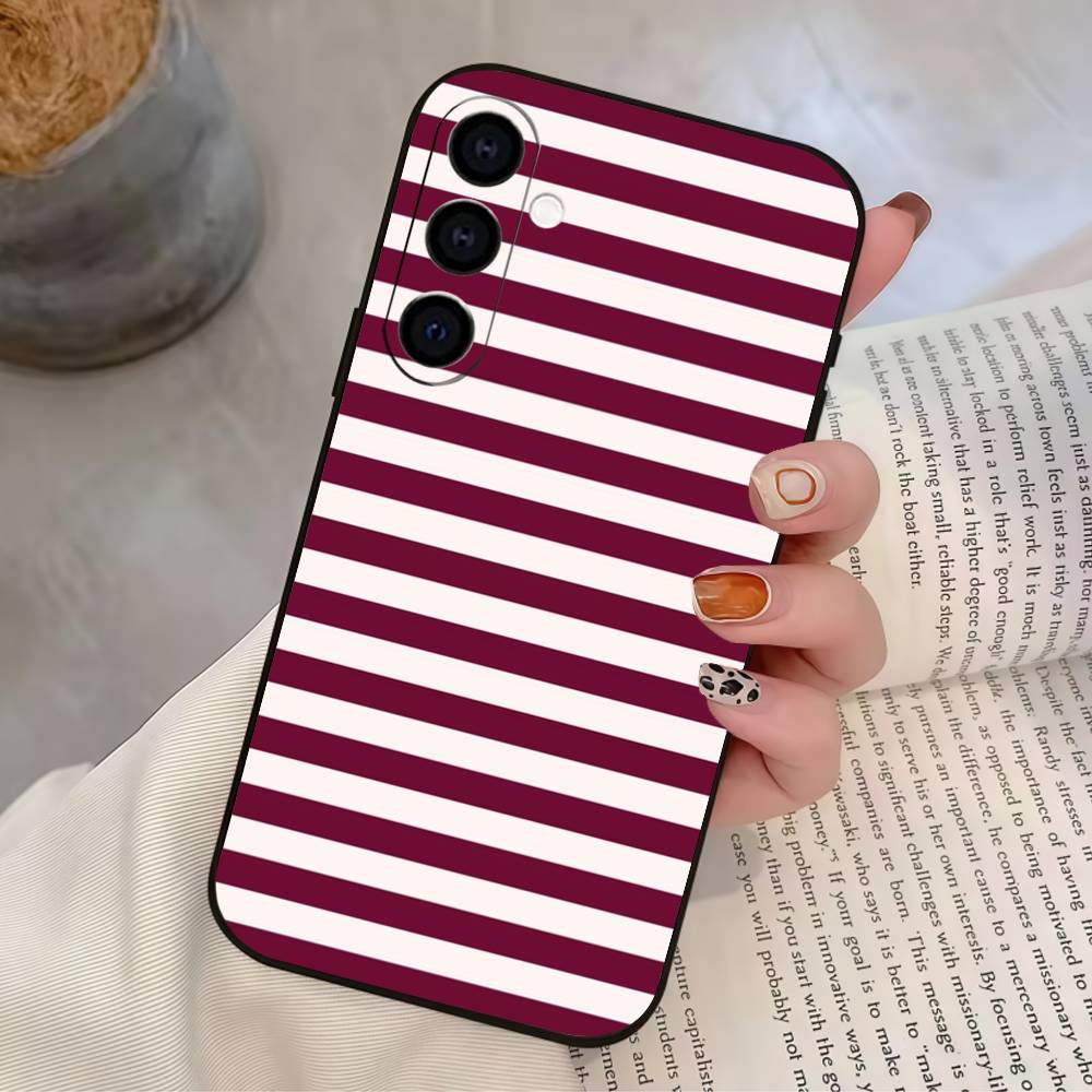 Burgundy White Stripe Pattern Phone Case For Samsung Galaxy A73,A72,A71,A70,A53,A52,A51,Soft Silicone Black Cover